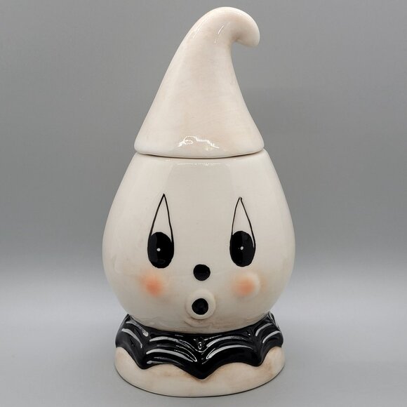 Johanna Parker Halloween 7" Gus the Ghost White Black Canister Jar - Picture 1 of 8